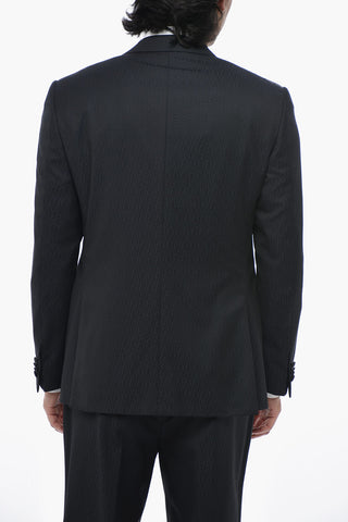 3-Piece Virgin Wool Jacquard Suit With Satin Peak Lapel