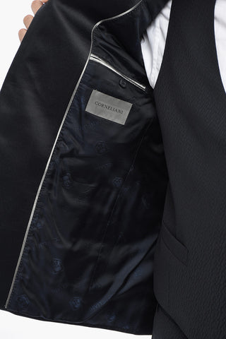 3-Piece Virgin Wool Jacquard Suit With Satin Peak Lapel