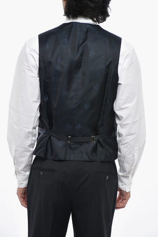 3-Piece Virgin Wool Jacquard Suit With Satin Peak Lapel