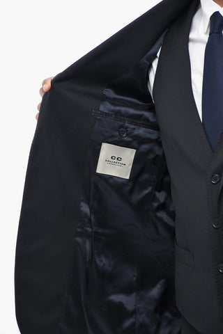 CC COLLECTION 3-Piece Virgin Wool Suit With Classic Notch Lapel