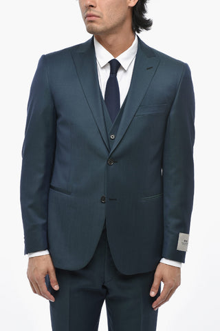 CC COLLECTION 3-Piece Virgin Wool Suit With Welt Pockets