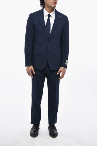 CC COLLECTION Pinstripe Wool-Blend Suit with Classic Lapel