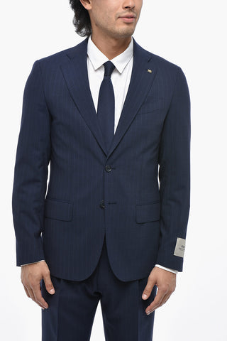 CC COLLECTION Pinstripe Wool-Blend Suit with Classic Lapel