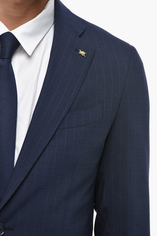 CC COLLECTION Pinstripe Wool-Blend Suit with Classic Lapel