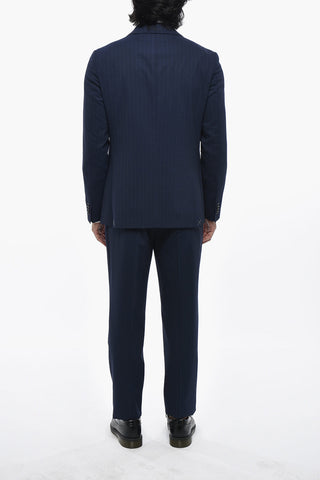 CC COLLECTION Pinstripe Wool-Blend Suit with Classic Lapel