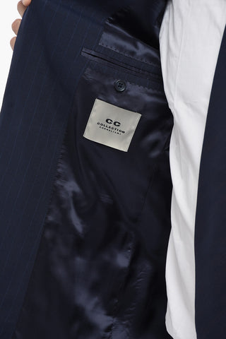 CC COLLECTION Pinstripe Wool-Blend Suit with Classic Lapel