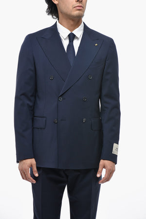 CC COLLECTION Stretch Wool Double-Breasted Suit with Peak Lapel
