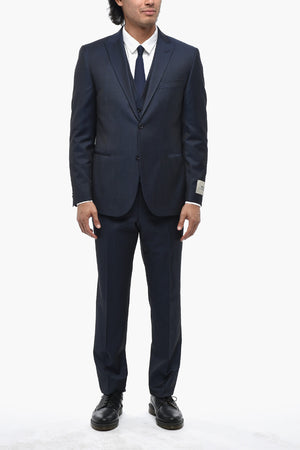 CC COLLECTION 3-Piece Virgin Wool Suit With Peak Lapel