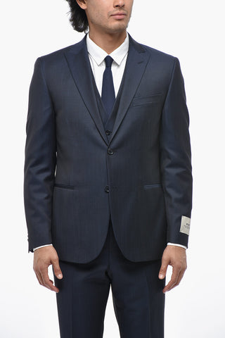 CC COLLECTION 3-Piece Virgin Wool Suit With Peak Lapel