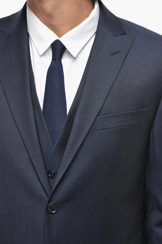 CC COLLECTION 3-Piece Virgin Wool Suit With Peak Lapel