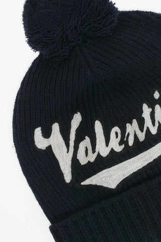 Virgin Wool Beanie With Embroidered Logo And Pom Pom