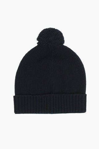 Virgin Wool Beanie With Embroidered Logo And Pom Pom