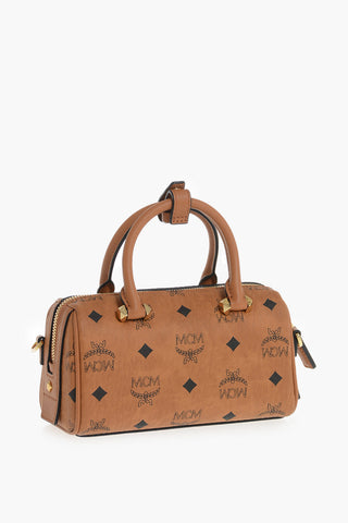 Vegan Leather Mini Barrel Bag With All-Over Logo