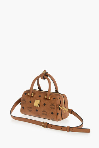 Vegan Leather Mini Barrel Bag With All-Over Logo