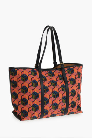 Maxi Tote Bag Mit Abstraktem Motiv Und Lederbesätzen