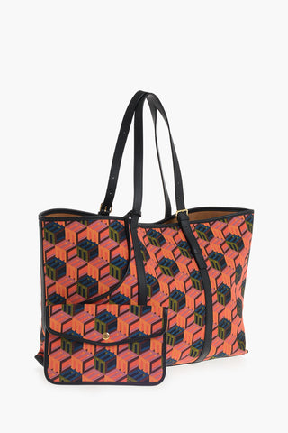 Maxi Tote Bag Mit Abstraktem Motiv Und Lederbesätzen