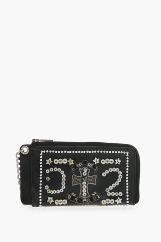 Vintage-Effect Leather Wallet with Sequins