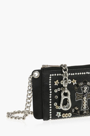 Portafoglio Effetto Vintage in Pelle con Paillettes