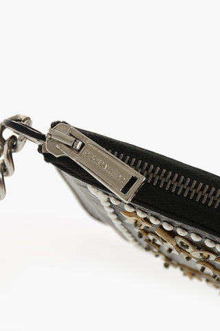 Vintage-Effect Leather Wallet with Sequins