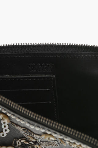 Vintage-Effect Leather Wallet with Sequins