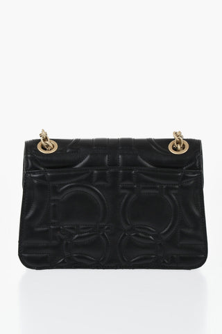 Quilted-Effect Leather Shoulder Bag With Gold Gancini Detail