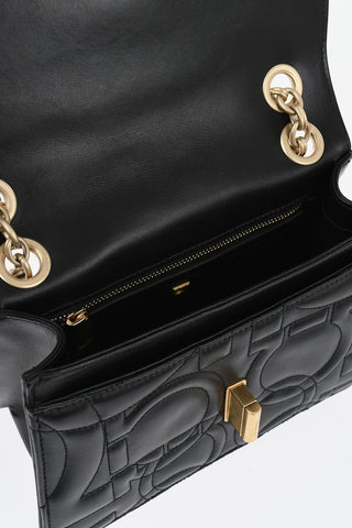 Quilted-Effect Leather Shoulder Bag With Gold Gancini Detail