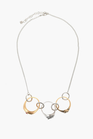 Brass Necklace with Ring Charms Embellished with Zircons