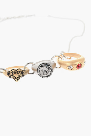 Brass Necklace with Ring Charms Embellished with Zircons