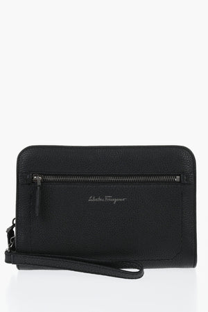 Clutch in Pelle Martellata con Scomparti Interni Formato Card