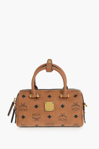 Vegan Leather Mini Barrel Bag With All-Over Logo