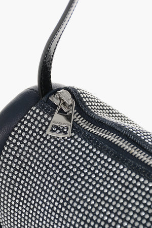 Denim Shoulder Bag THE BUMPER With All-Over Rhinestones And Leather Trims