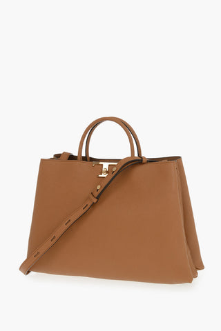 Hammered Leather Top-Handle Bag with Gold Detail