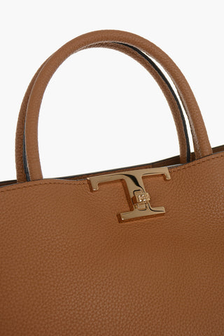 Hammered Leather Top-Handle Bag with Gold Detail