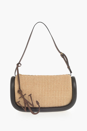 Raffia Shoulder Bag THE BUMPER With Leather Trims