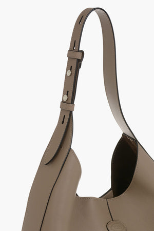 Solid-Color Leather Shoulder Bag