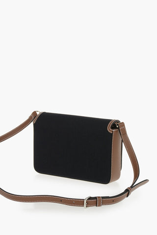 Fabric And Leather Shoulder Bag With Embroidered Logo