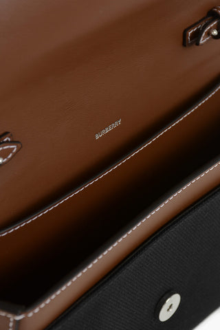 Fabric And Leather Shoulder Bag With Embroidered Logo