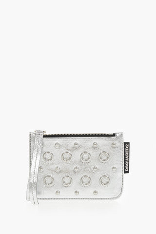 아일렛 장식 라메 가죽 카드지갑