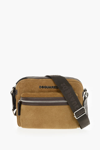 Suede Crossbody Bag With External Pocket