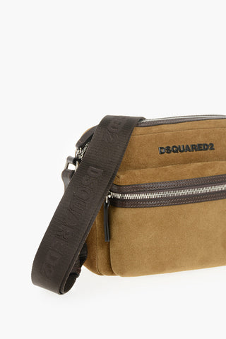 Suede Crossbody Bag With External Pocket
