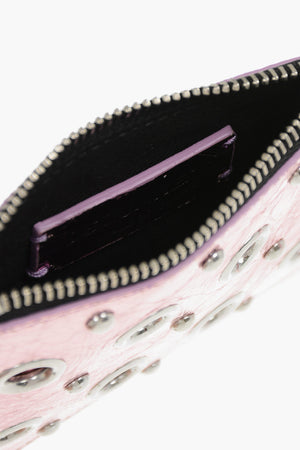 Lamé Leather Card Holder with Eyelets