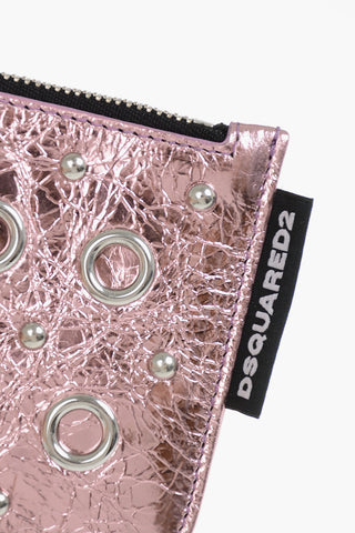 Lamé Leather Card Holder with Eyelets
