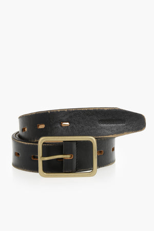 Vintage Leather Belt With 30mm Rectangular Buckle
