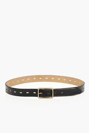 Vintage Leather Belt With 30mm Rectangular Buckle