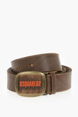 Vintage Ledergürtel Mit Logoschnalle 30mm