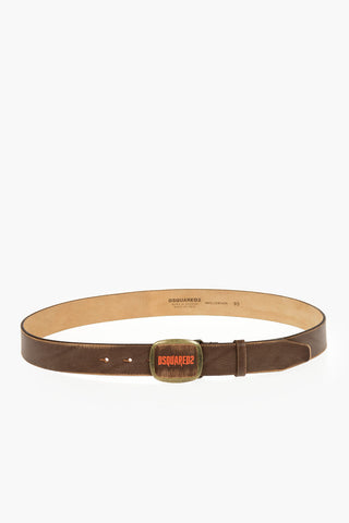 Vintage Ledergürtel Mit Logoschnalle 30mm