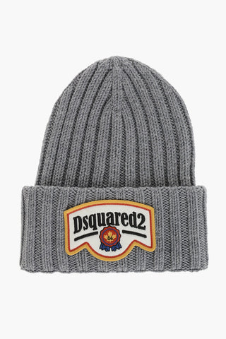 Wool Beanie Hat With Logo Patch