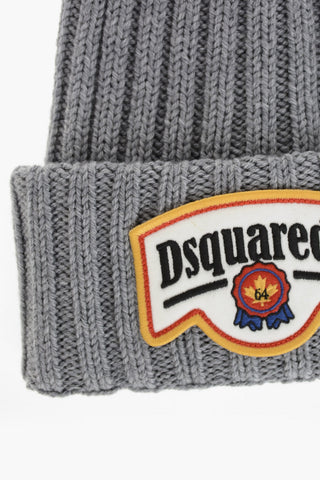 Wool Beanie Hat With Logo Patch