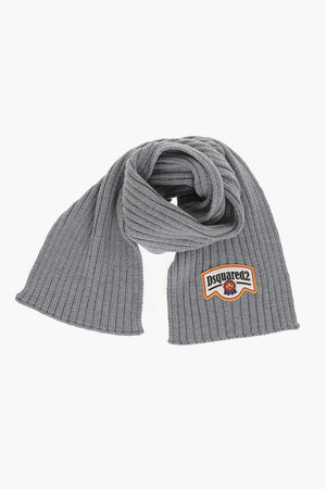 Wool Ribbed Scarf With Logo Patch