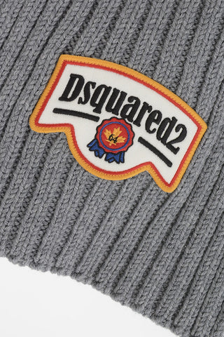 Wool Ribbed Scarf With Logo Patch